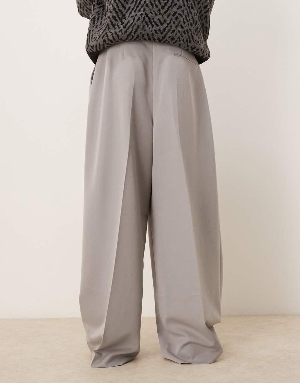 ASOS DESIGN smart extreme wide leg pants with front pleats in light gray Product Image