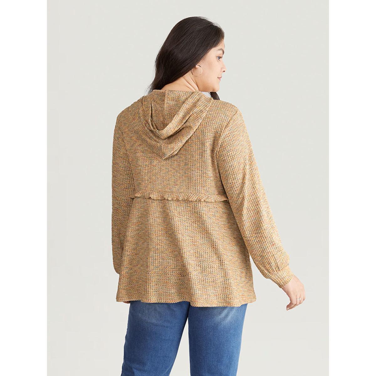 Plus Size Waffle Knit Ruffles Hooded Sweatshirt Women Multicolor Casual Texture Hooded Dailywear Sweatshirts BloomChic 30/6X Product Image