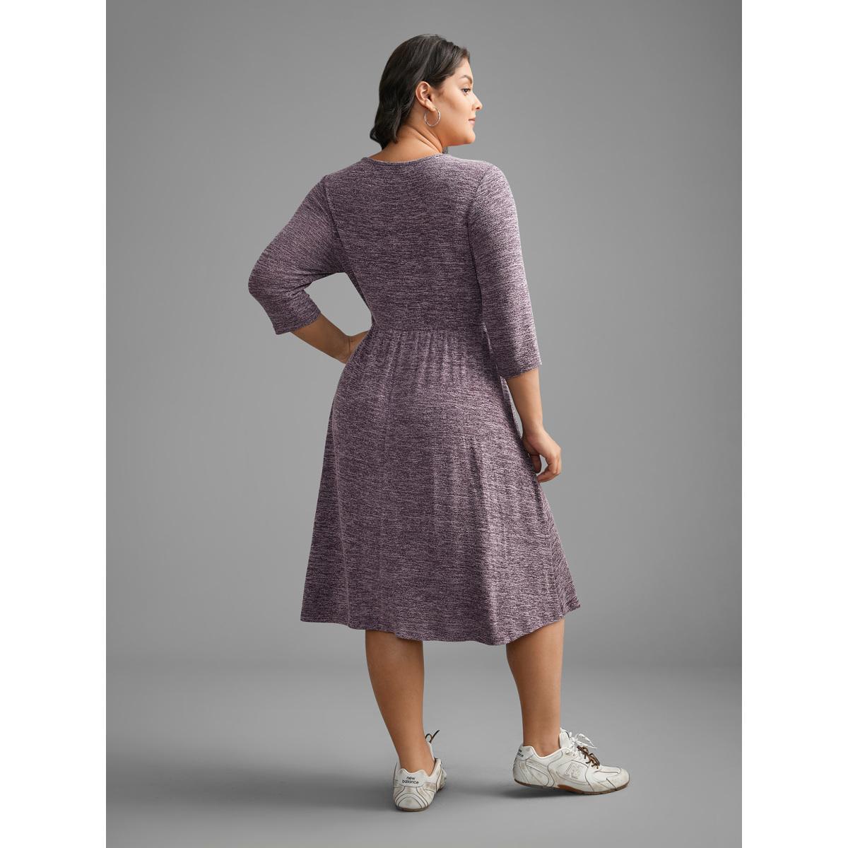 Plus Size Solid Heather Button Up Knit Dress Deeppurplered Women Casual Button Knit Dresses Bloomchic 30/6X Product Image