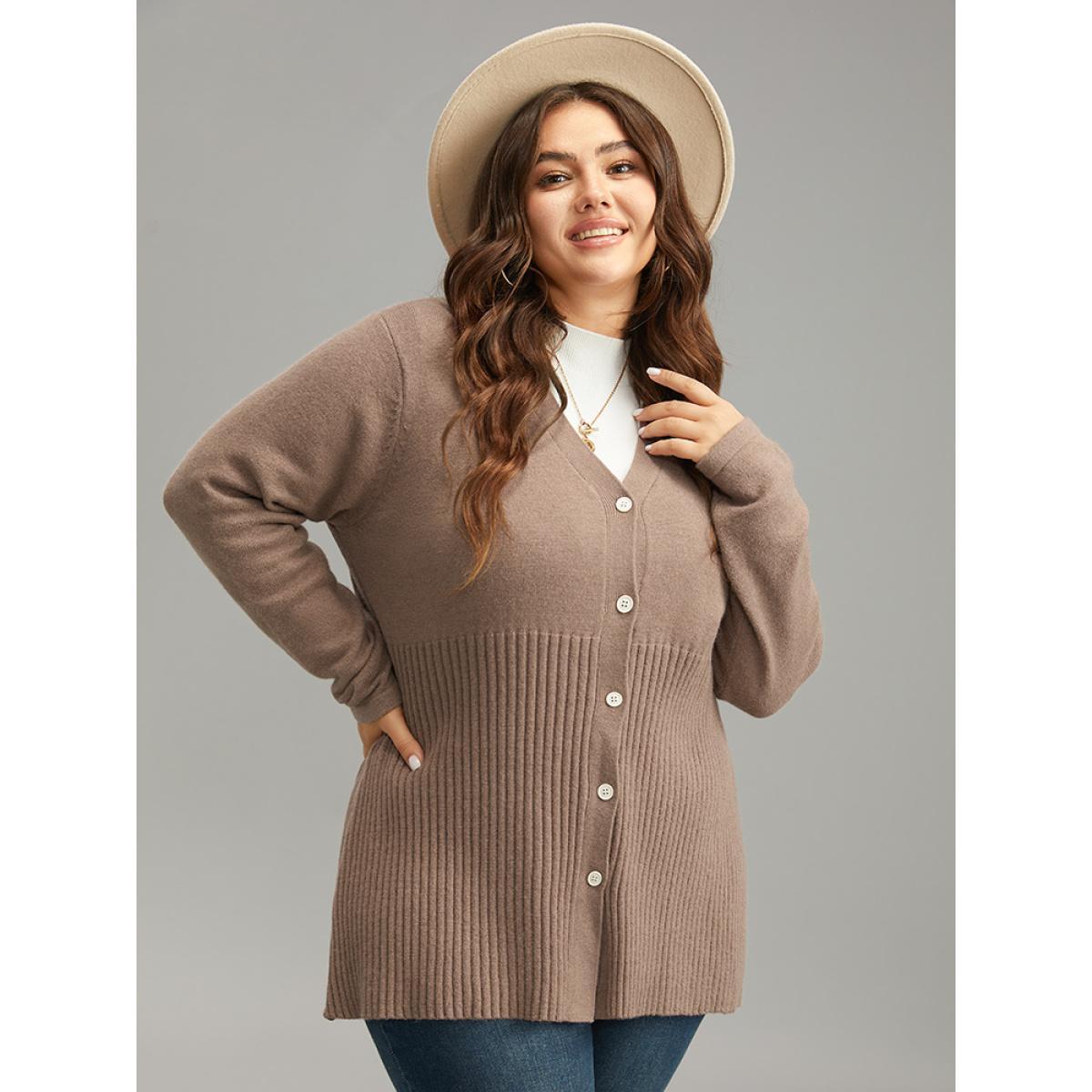 Plus Size Supersoft Essentials Plain Button Up Texture Cardigan Rouge Women Casual Loose Long Sleeve Dailywear Cardigans BloomChic 22-24/3X Product Image