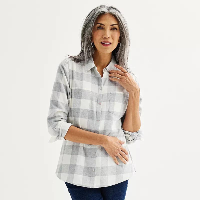 Women's Croft & Barrow® The Extra Soft Plaid Flannel Shirt, Size: XS, Pink Color Plaid Product Image