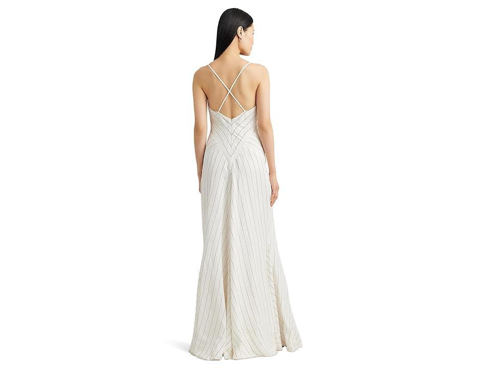 Lauren Ralph Lauren Chevron Linen-Blend Sleeveless Gown (Mascarpone Cream/Black) Women's Dress Product Image