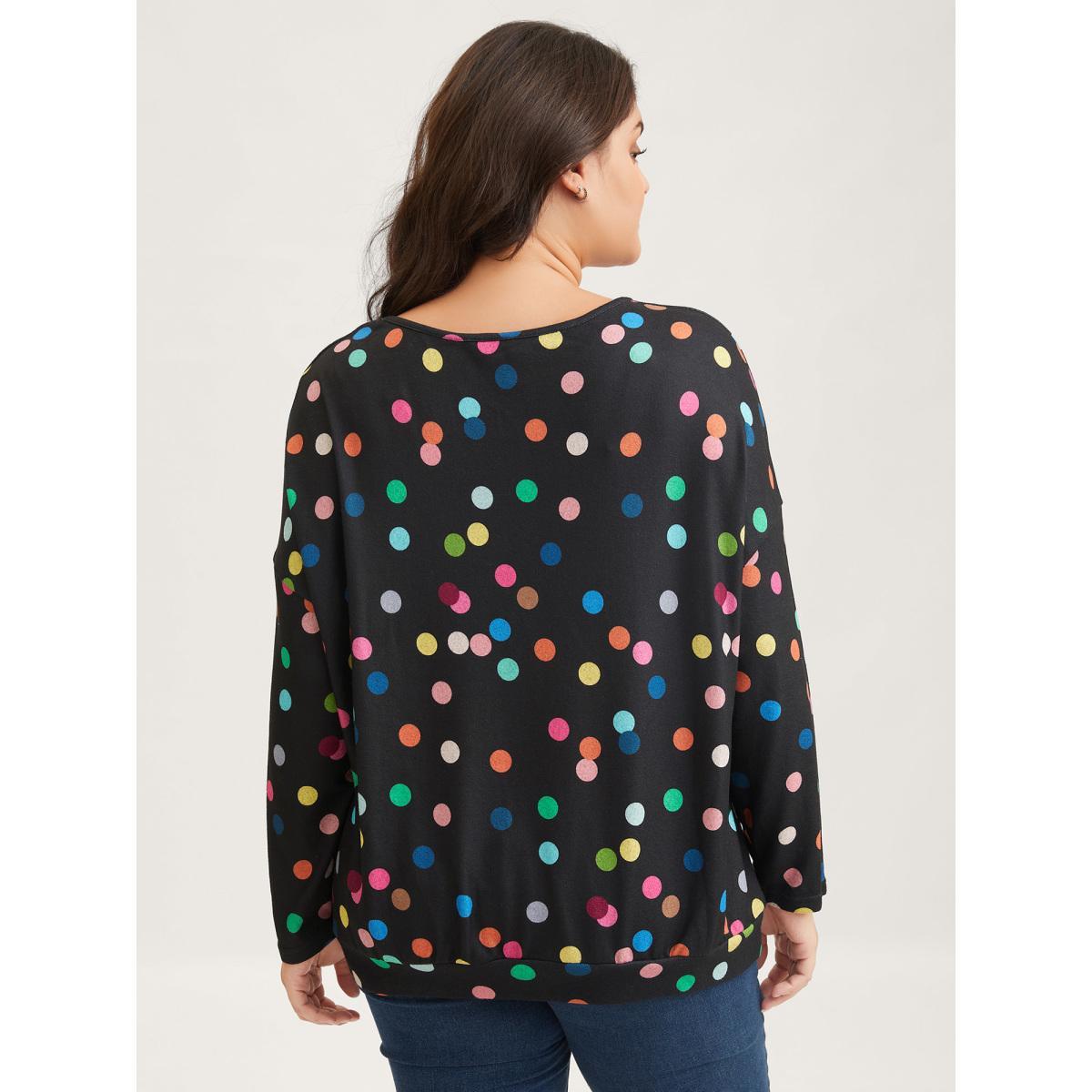 Plus Size Color Polka Dot Drop Shoulder T-Shirt DarkBlue Women Casual Contrast Round Neck Everyday T-shirts BloomChic 22-24/3X Product Image
