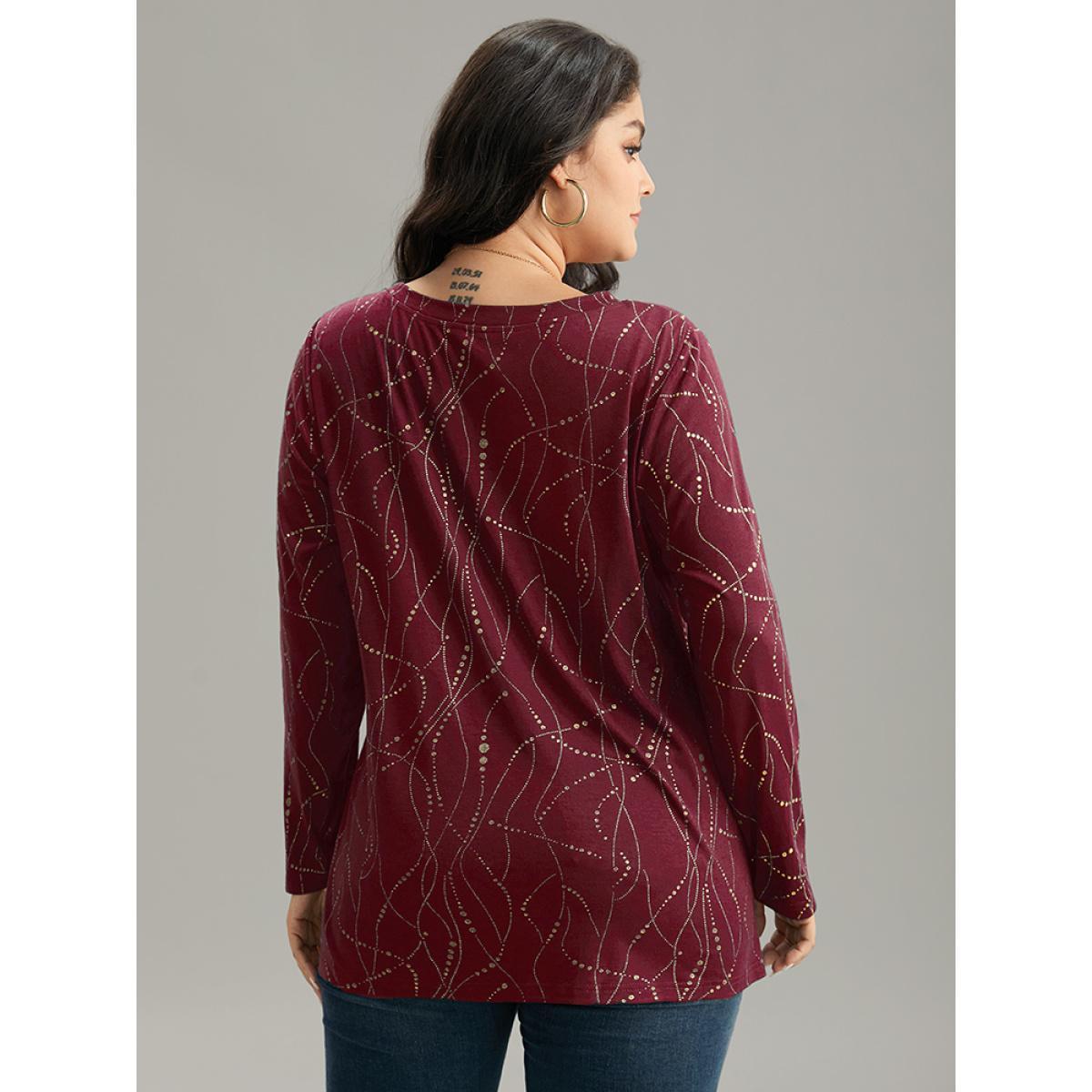 Plus Size Polka Dot Contrast Round Neck T-shirt Burgundy Women Casual Contrast Polka Dot Round Neck Dailywear T-shirts BloomChic 12/L Product Image