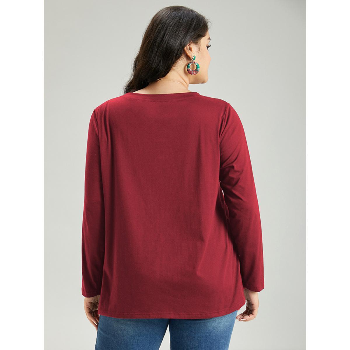Plus Size Christmas Trees Letter Print Round Neck T-shirt Raspberry Women Casual Printed Christmas Festival-Christmas T-shirts BloomChic 26/4X Product Image