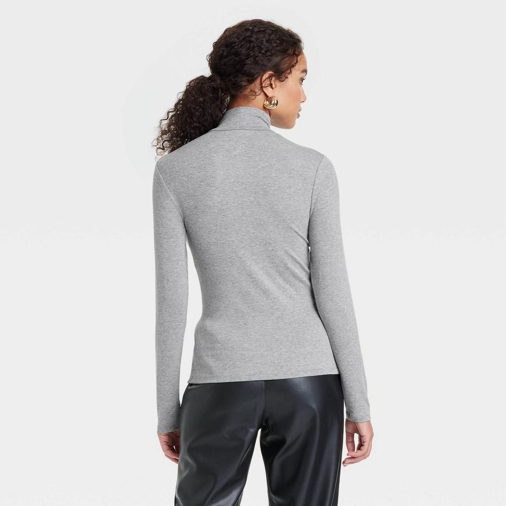 Womens Long Sleeve Mock Turtleneck Ribbed T-Shirt - A New Day XS Product Image