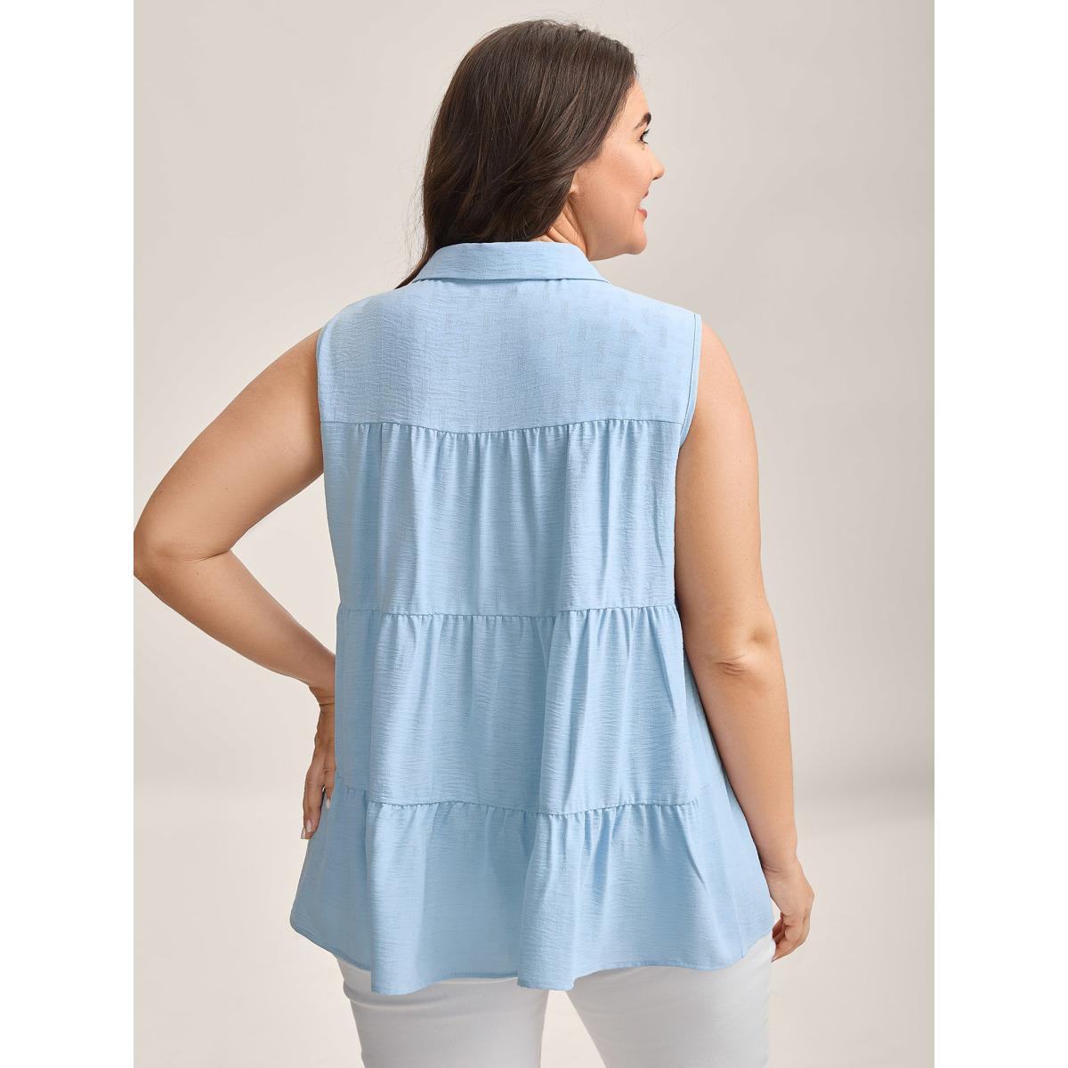 Plus Size Textured Button Placket Tiered Tank Top Women LightBlue Texture Shirt collar Everyday-Casual Tank Tops Camis BloomChic 18-20/2X Product Image