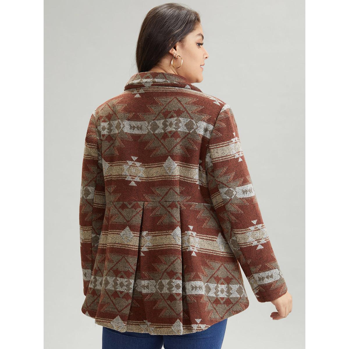 Plus Size Geometric Boho Print Pleated Pocket Coat Women Multicolor Casual Lined Ladies Dailywear Winter Coats BloomChic 22-24/3X Product Image