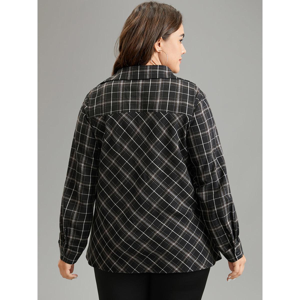 Plus Size Black Plaid Shirt Collar Twist Front Blouse Women Office Long Sleeve Shirt collar Work Blouses BloomChic 10/M Product Image