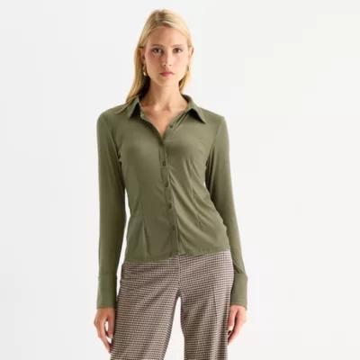 Worthington Womens Long Sleeve Fitted Sleeve Regular Fit Button-Down Shirt Product Image