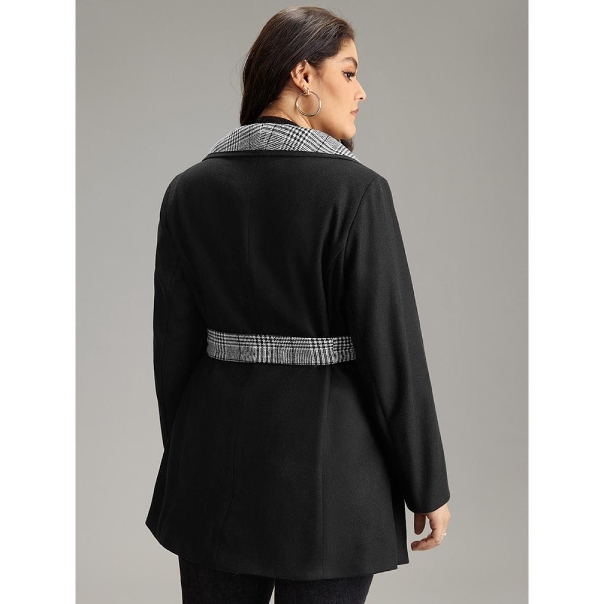 Plus Size Lapel Collar Patchwork Belted Contrast Coat Women Black Casual Lined Ladies Everyday Winter Coats BloomChic 22-24/3X Product Image