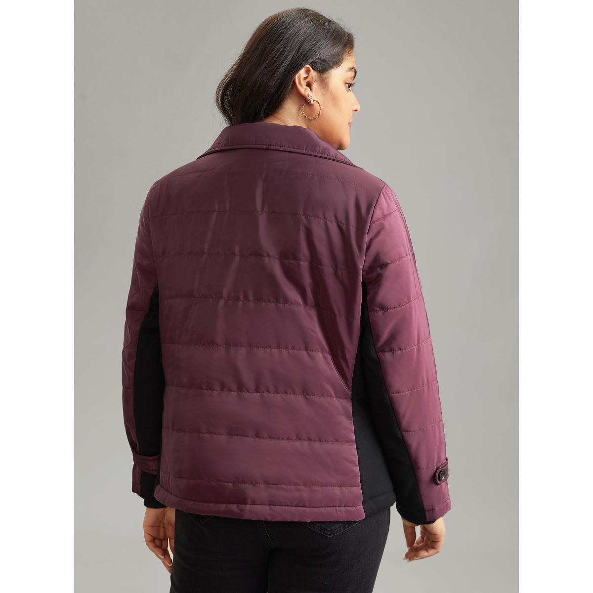 Plus Size Solid Zipper Patchwork Padded Jacket Women Burgundy Lined Pocket Everyday Jackets BloomChic 10/M Product Image
