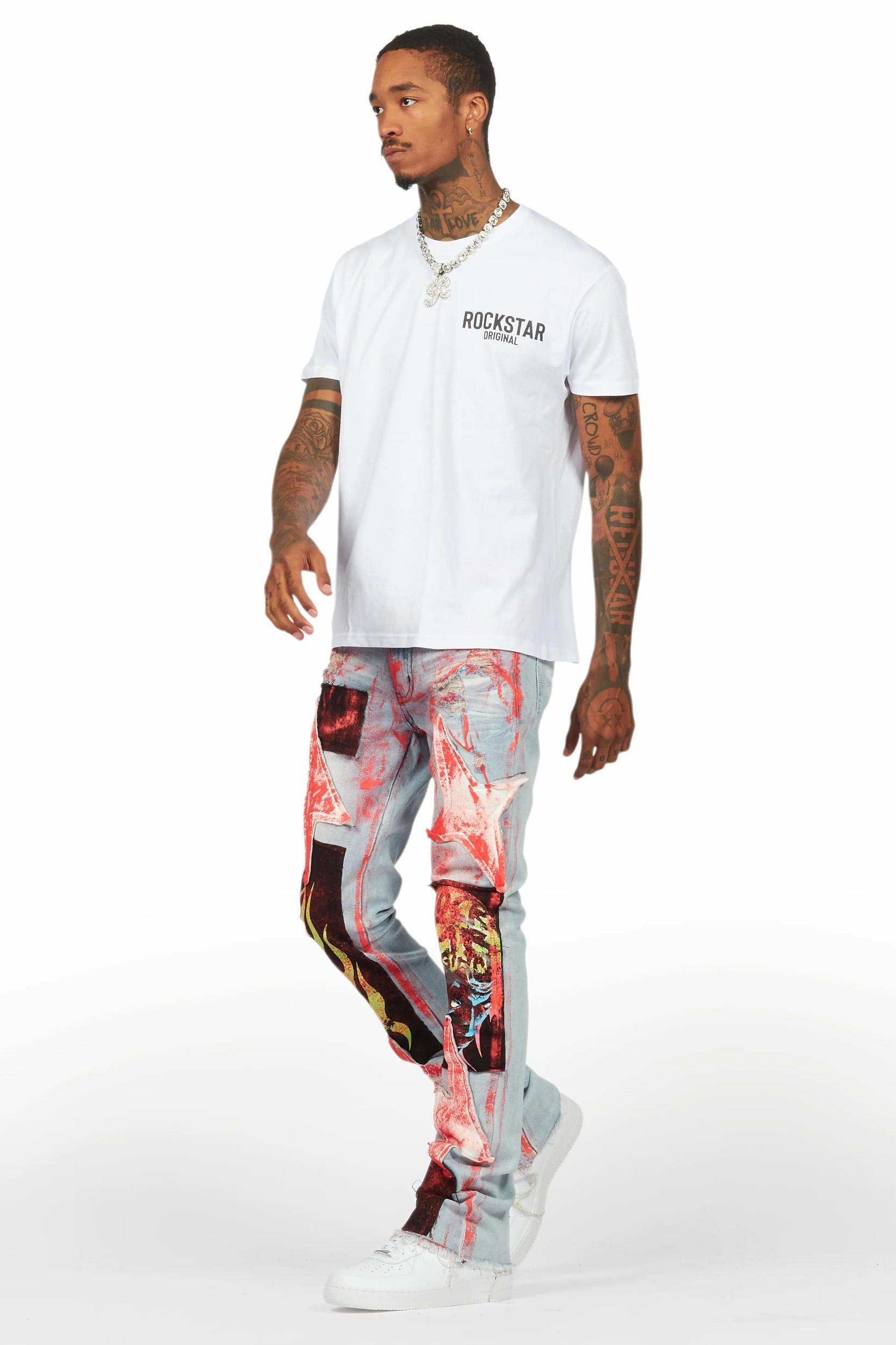 Edge Blue/Red Roller Paint Stacked Flare Jean Male Product Image