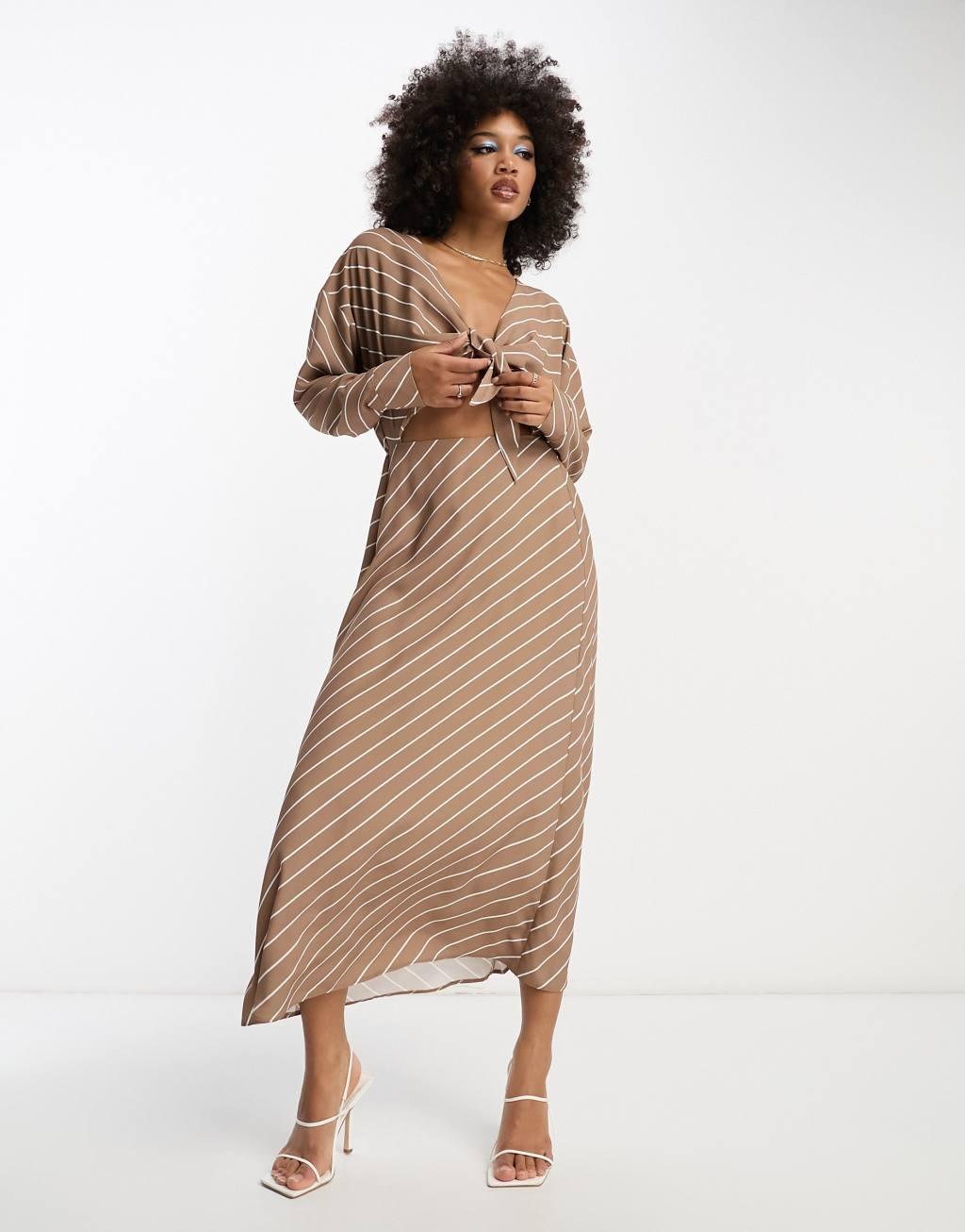 ASOS DESIGN cut out waist long sleeve midi dress Product Image