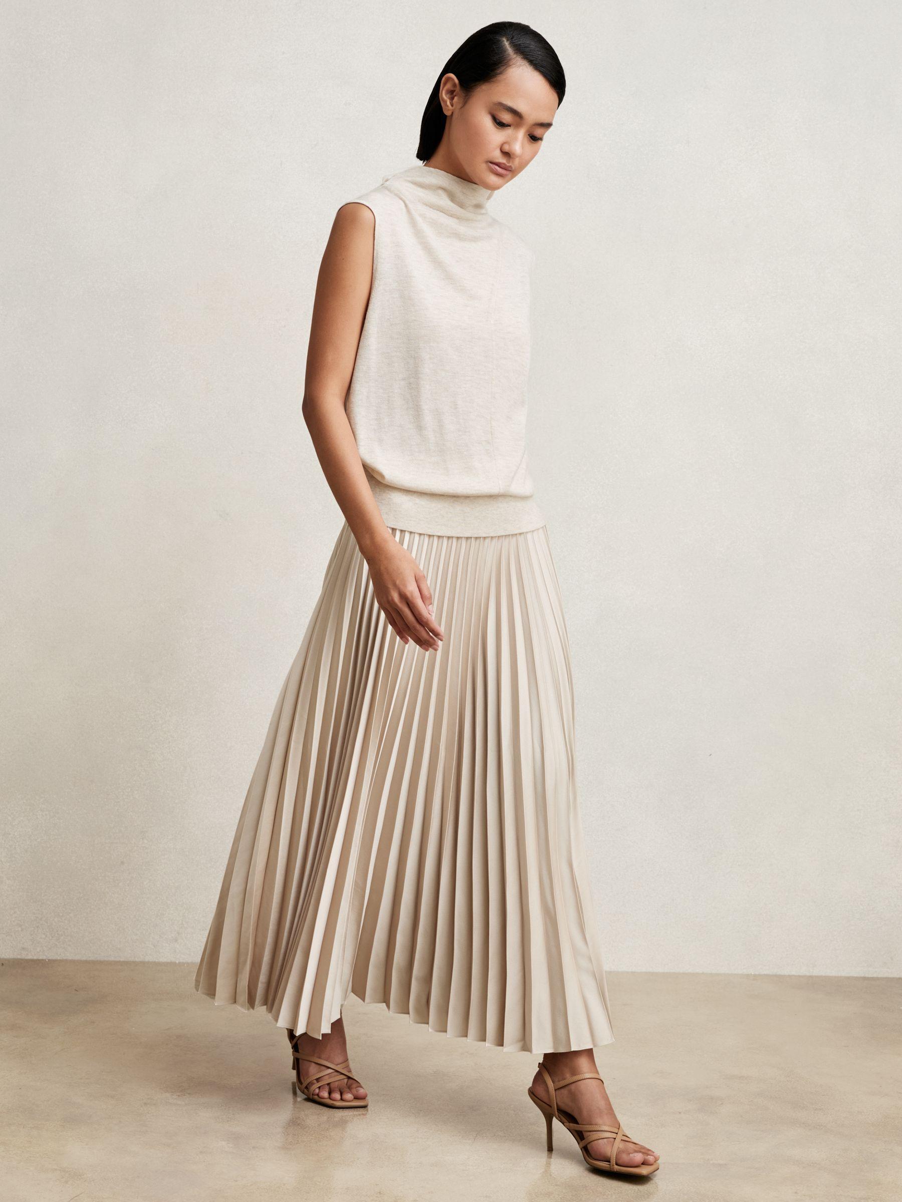 Pleated Midi Skirt in Champagne Neutral Product Image