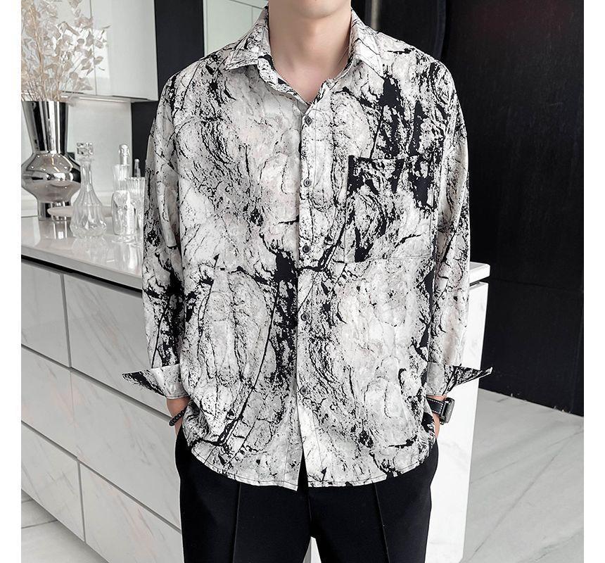 Marble Tie-Dye Print Long-Sleeve Top Product Image