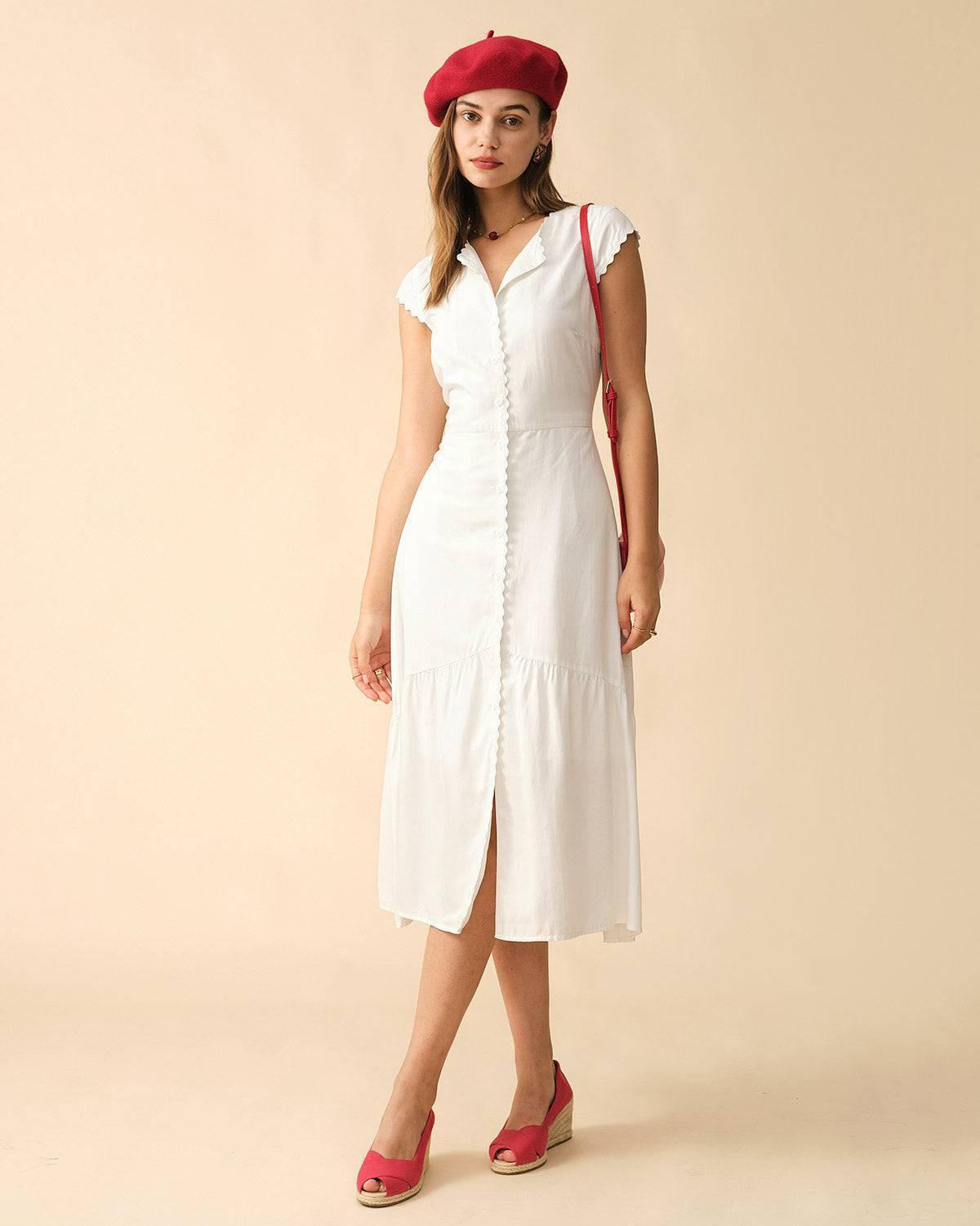 The Solid Color Lapel Midi Dress Female Product Image