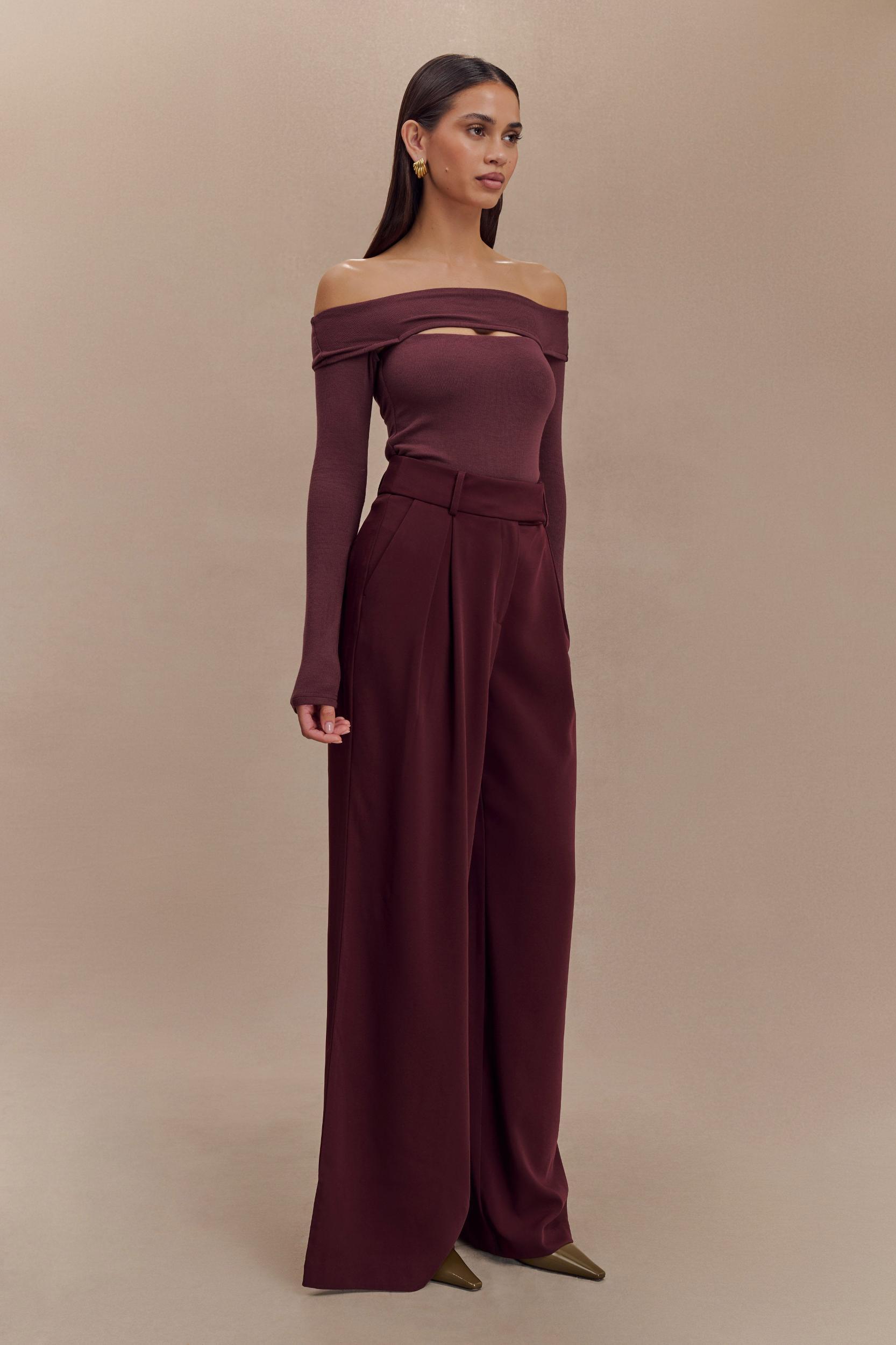 Jacqueline Pleated Wide Leg Pants - Mahogany Product Image