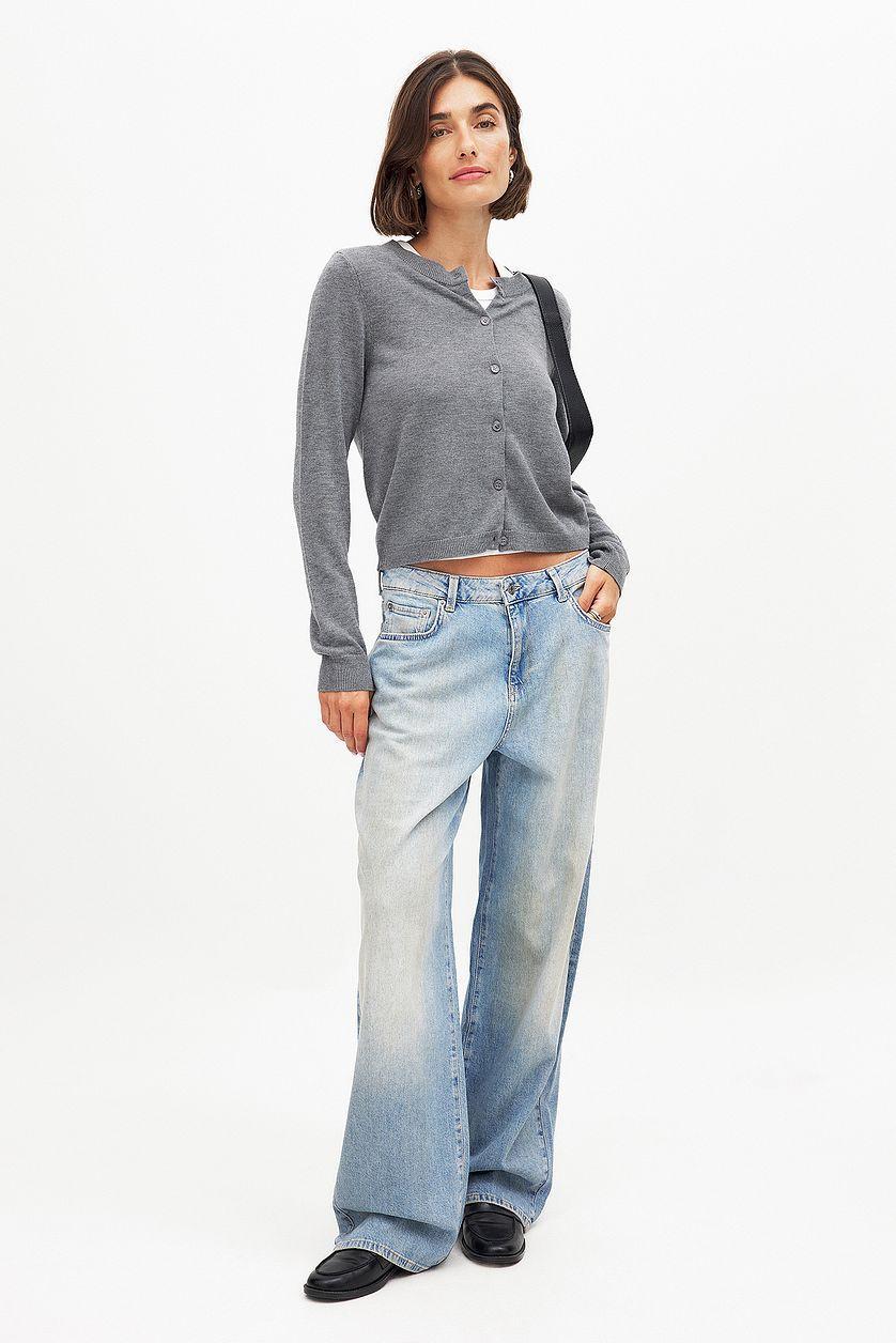 Mid Waist Washed Out Detail Jeans Blue Product Image