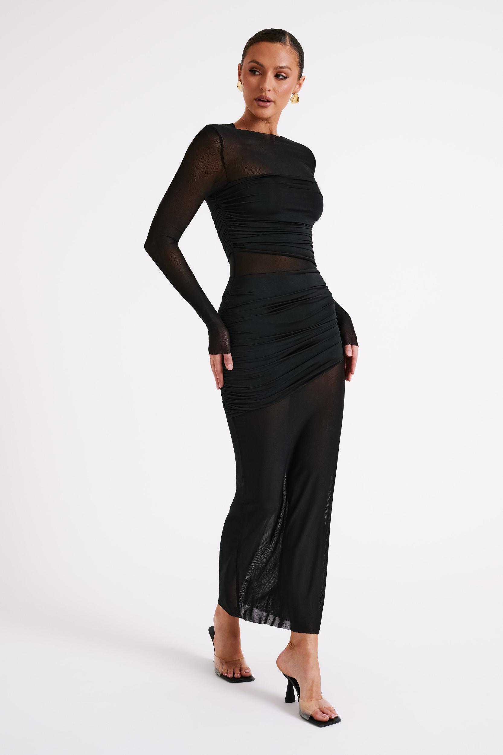 Kate Mesh And Nylon Maxi Dress - Black Product Image