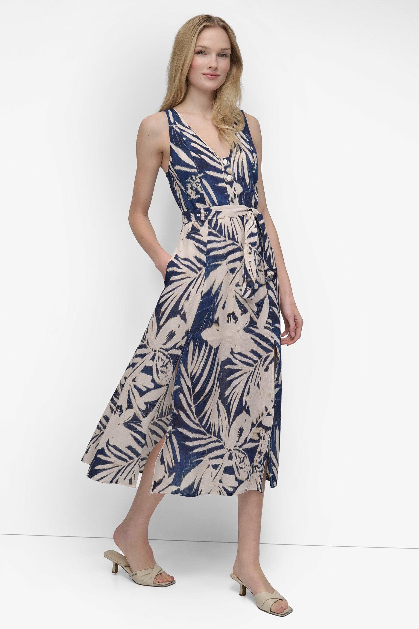 BELTED FLORAL MIDI DRESS Product Image
