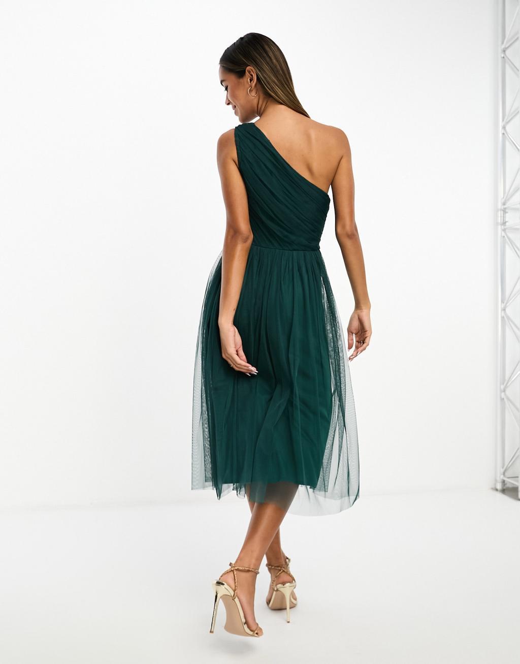 Anaya Bridesmaid tulle one shoulder maxi dress Product Image