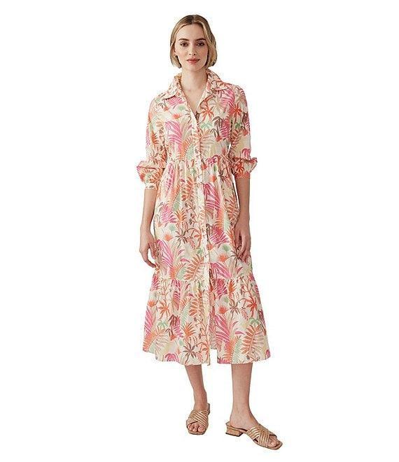 J.McLaughlin Tybee Printed Knit Point Collar 3/4 Cuff Sleeve Midi Dress Product Image
