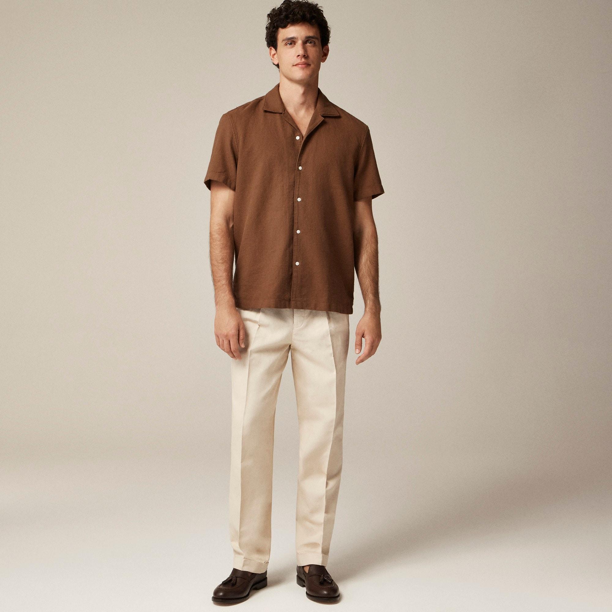 Short-sleeve textured cotton camp-collar shirt Product Image