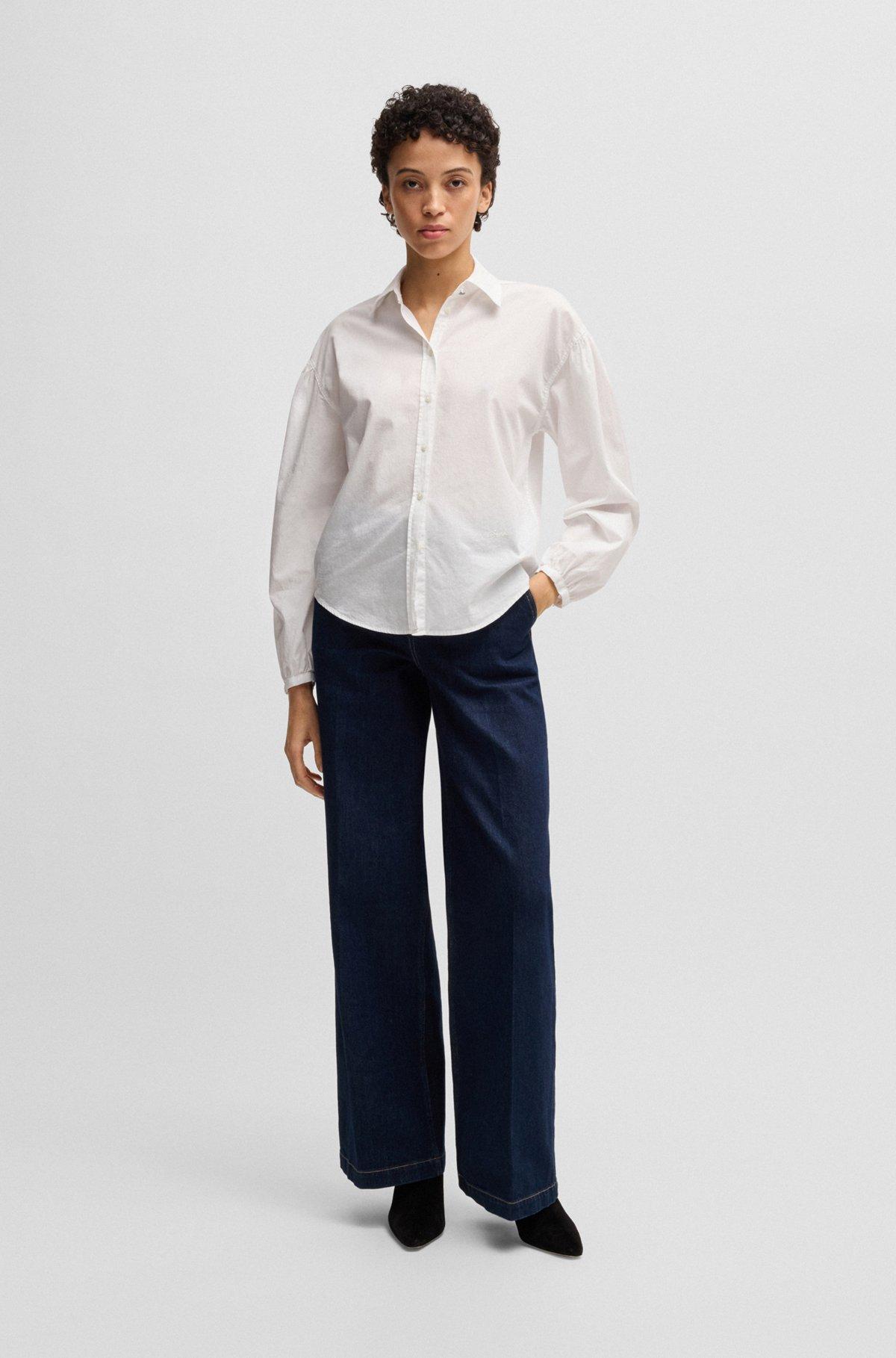 Regular-fit blouse in cotton poplin with point collar Product Image