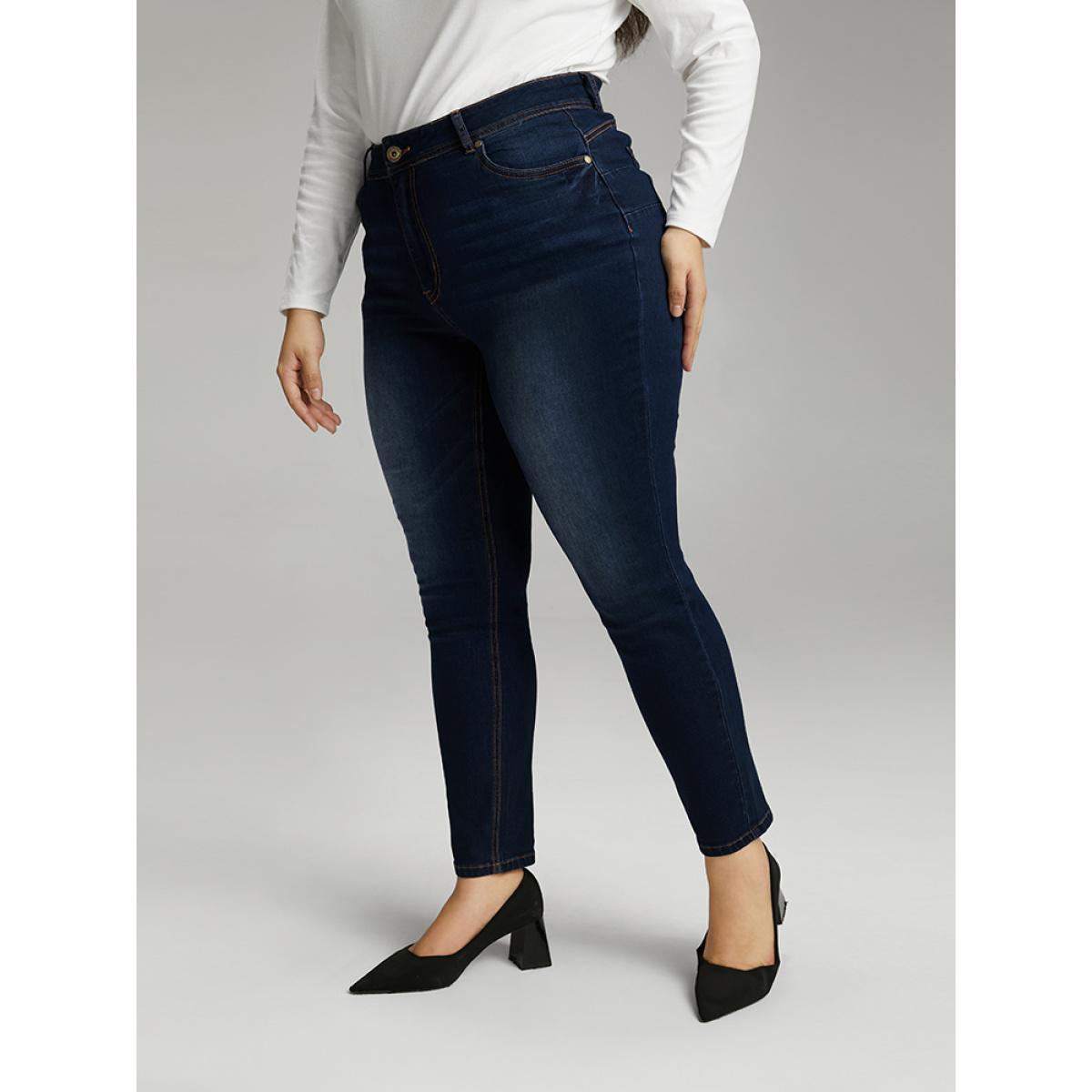 Plus Size Skinny Dark Wash Zipper Fly Jeans Women Indigo Casual Plain Plain High stretch Pocket Jeans BloomChic 18/2X Product Image