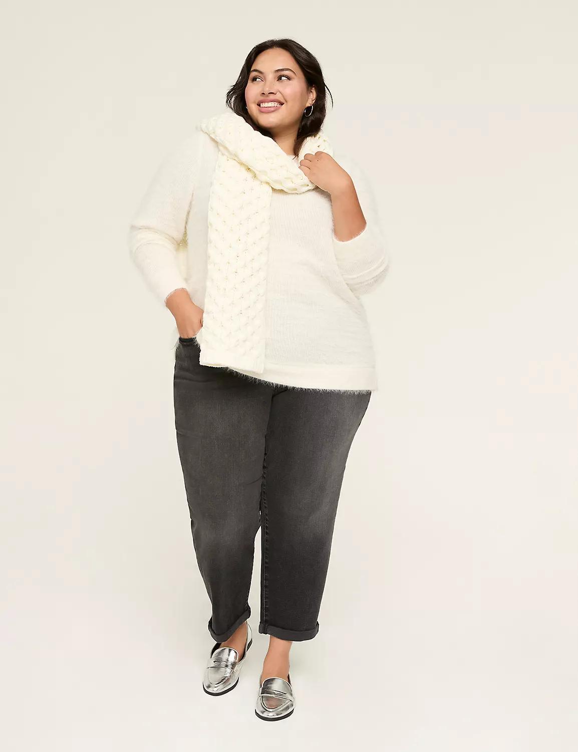 Crew-Neck Eyelash-Texture Knit Top Product Image