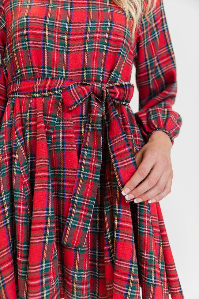 Snowball Effect Red Plaid Tie Belt Mini Dress FINAL SALE Product Image