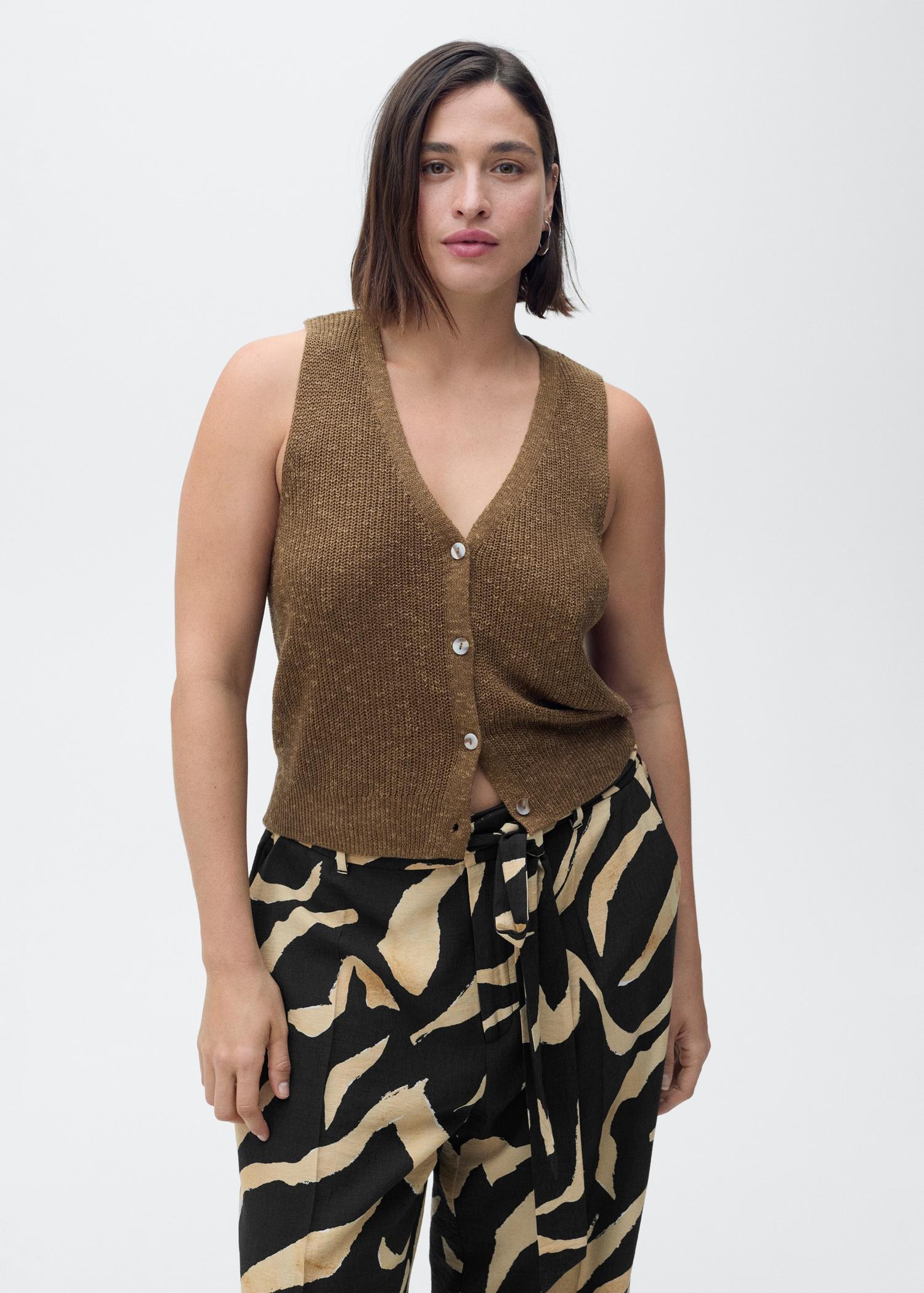 Printed straight-fit pants with belt - Women | MANGO USA Product Image