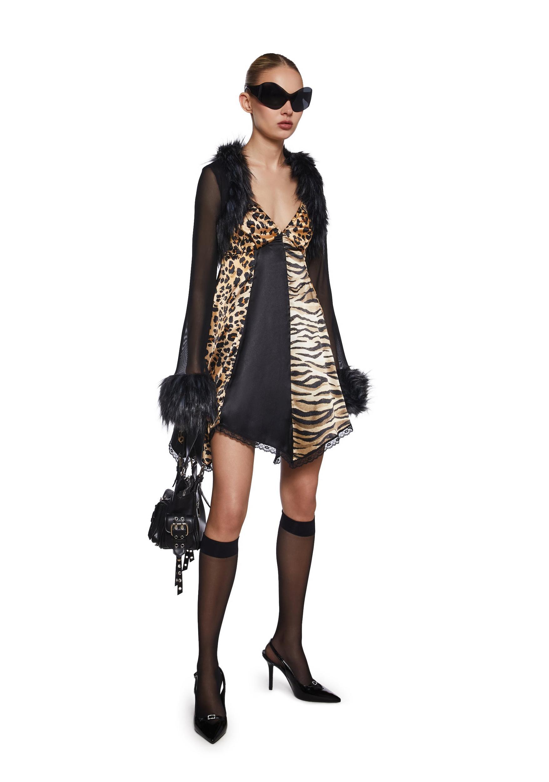Animal Print Leopard Tiger Handkerchief Lace Mini Dress Current Mood - Multi Product Image
