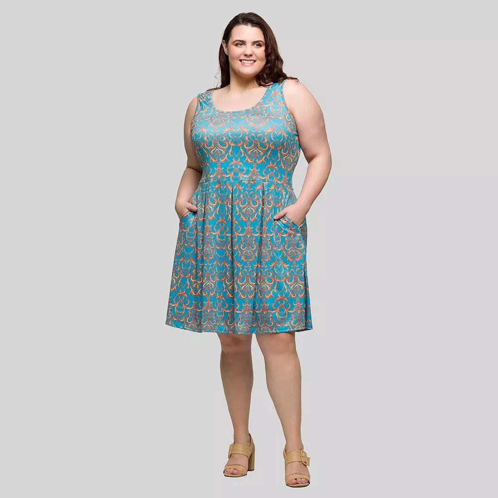 Plus Size 24Seven Comfort Apparel Sleeveless Pleated Knee Length Dress, Women's, Size: 2XL, Blue Team Product Image