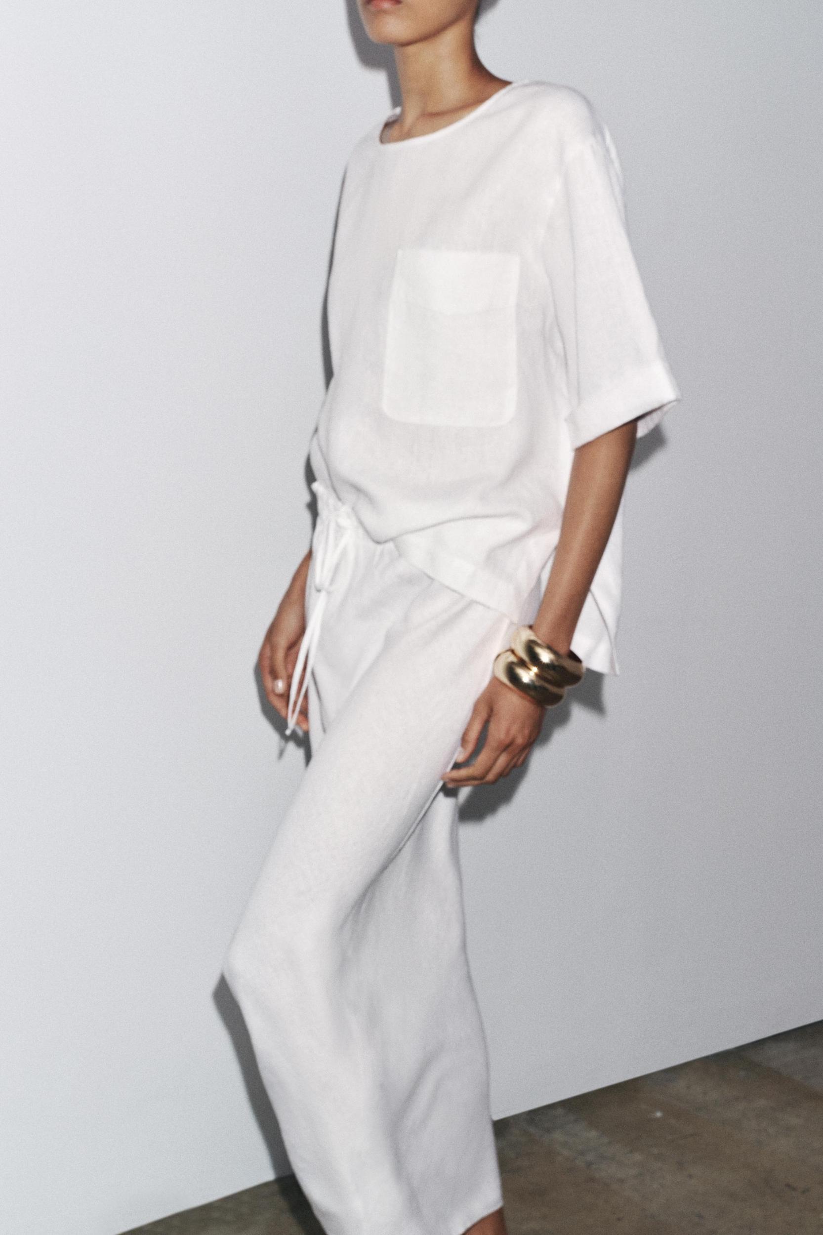 100% LINEN BLOUSE WITH POCKET ZW COLLECTION Product Image