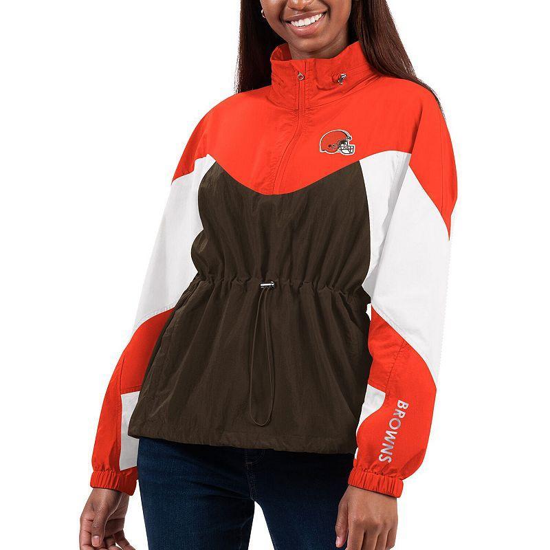 Women's G-III 4Her by Carl Banks Brown/Orange Cleveland Browns Tie Breaker Lightweight Quarter-Zip Jacket, Size: 2XL Product Image