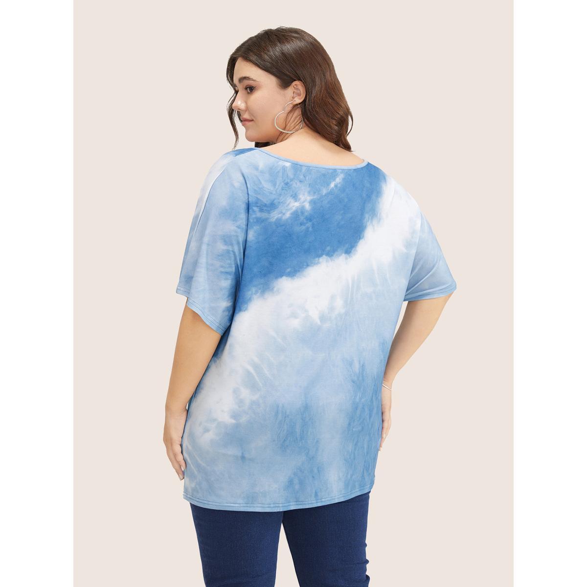 Plus Size Tie Dye Drop Shoulder V Neck T-shirt Stone Women Resort Tie Dye V-neck Vacation T-shirts BloomChic 18-20/2X Product Image
