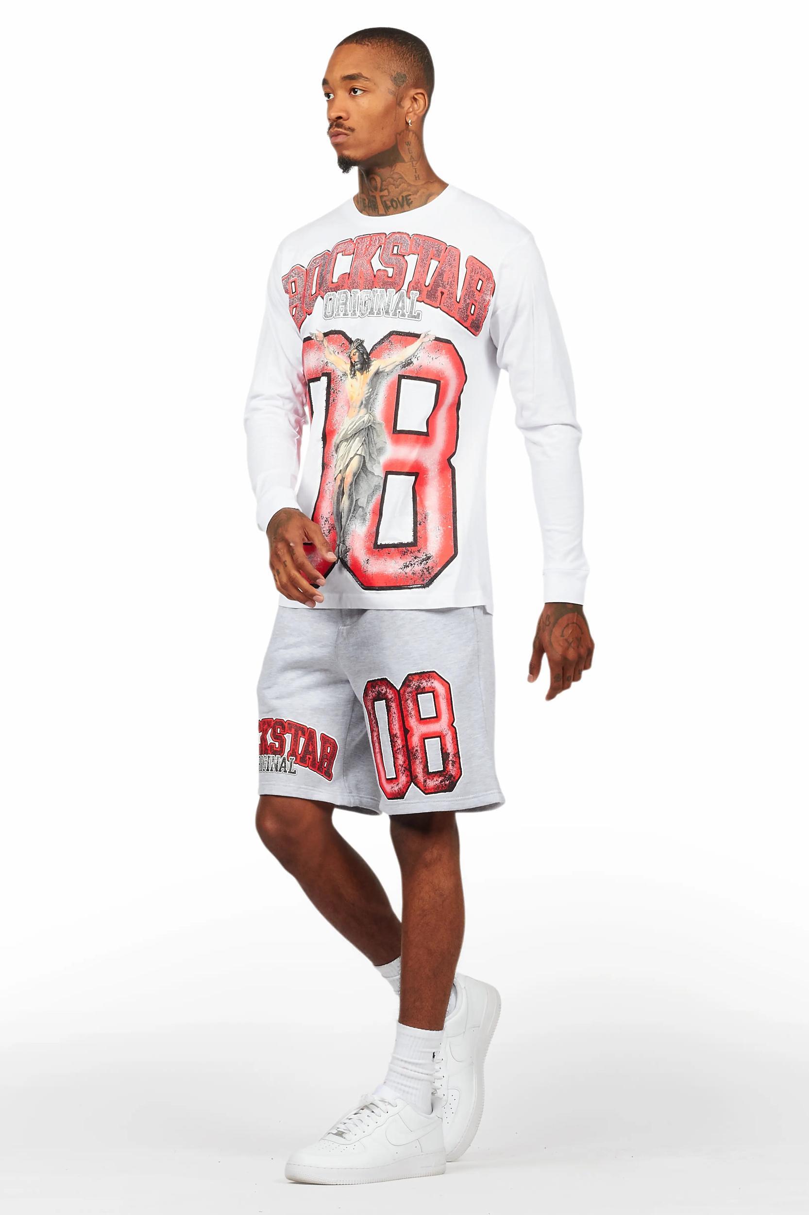 Fields White/Grey Long Sleeve T-Shirt Short Set Male Product Image