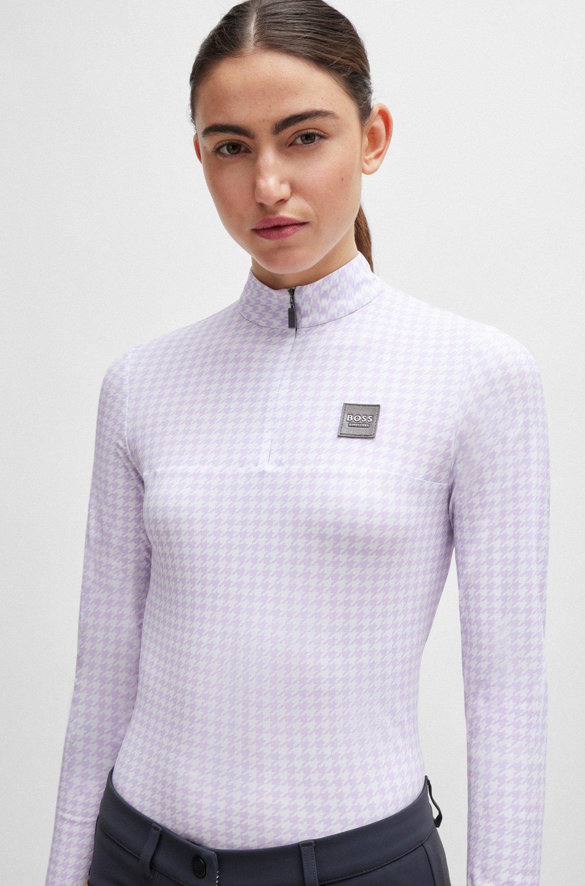 BOSS - Equestrian zip-neck training top in breathable stretch fabric - Light Purple Product Image
