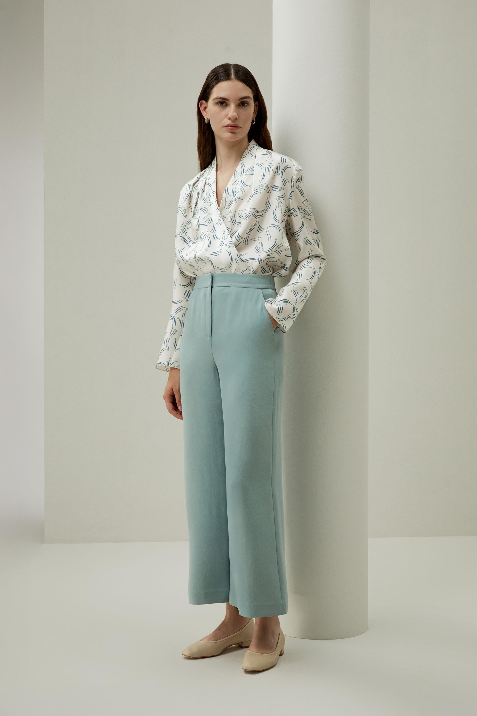 Silk Wide Leg Tailored Pant with Mid Rise Product Image