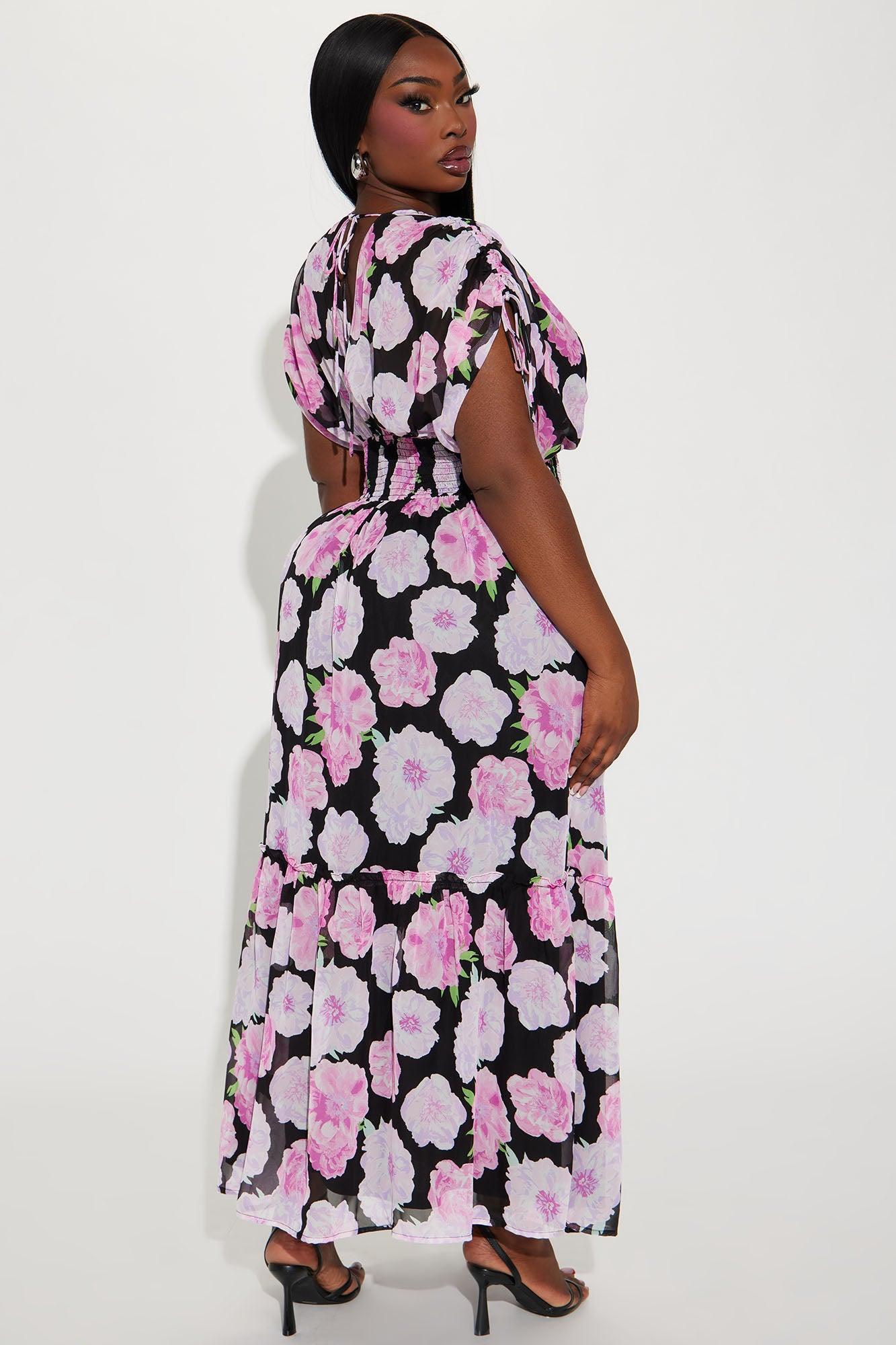 Jessica Chiffon Maxi Dress - Black/Pink Product Image
