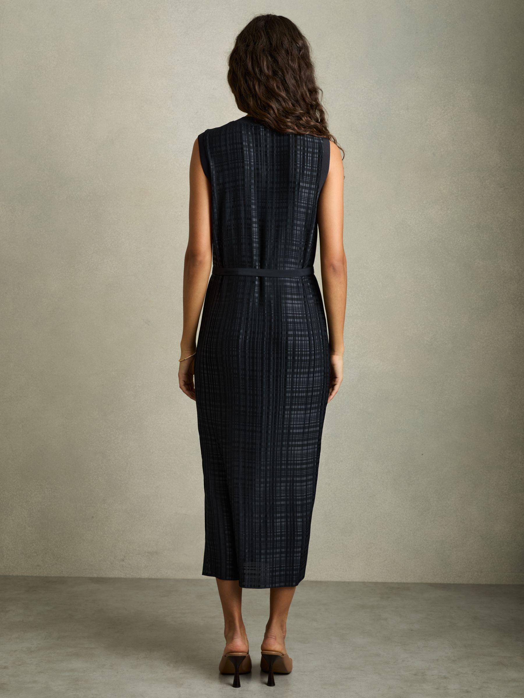Pleated Column Midi Dress in Navy Product Image