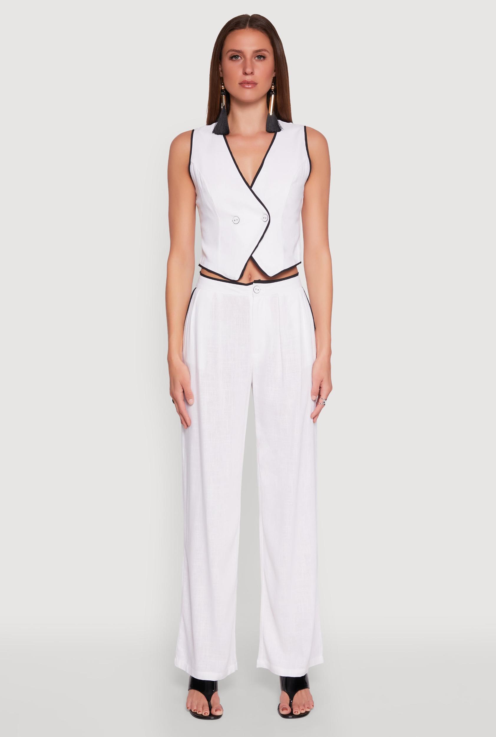 Womens Linen Contrast Trim Pants Product Image