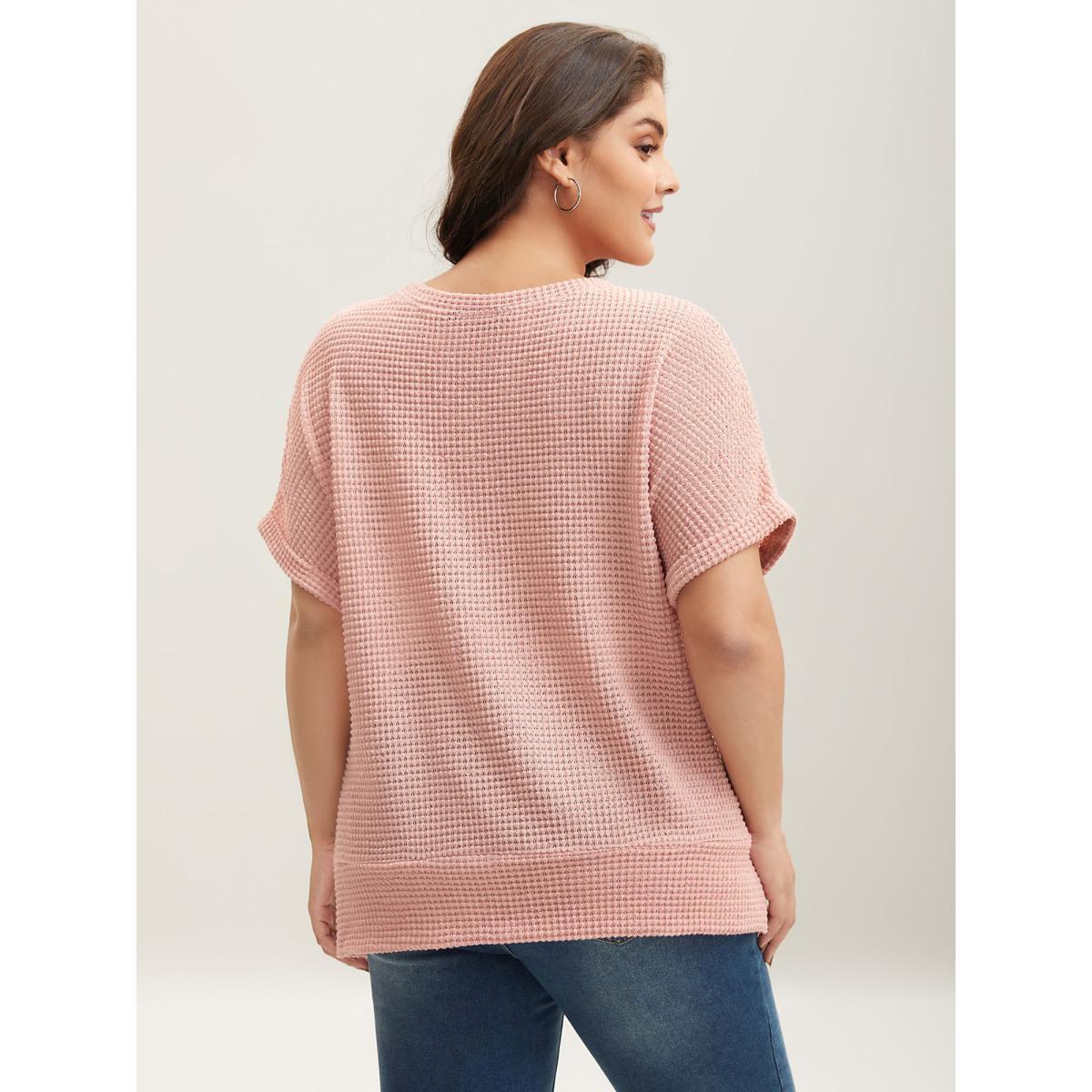 Plus Size Stretchy Hem Twist Textured Plain T-Shirt Nudepink Women Casual Twist Round Neck Everyday T-shirts BloomChic 30/6X Product Image