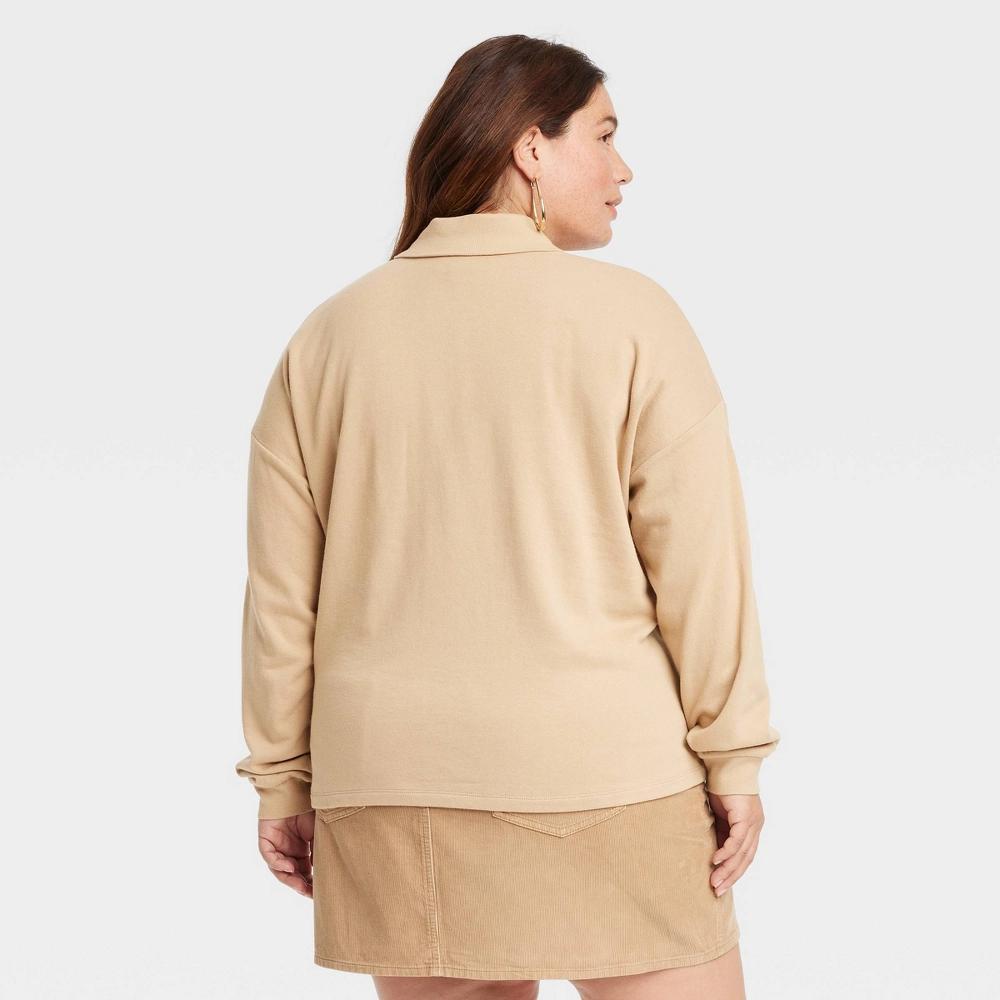 Womens Long Sleeve Polo Shirt - Universal Thread Tan 1X Product Image