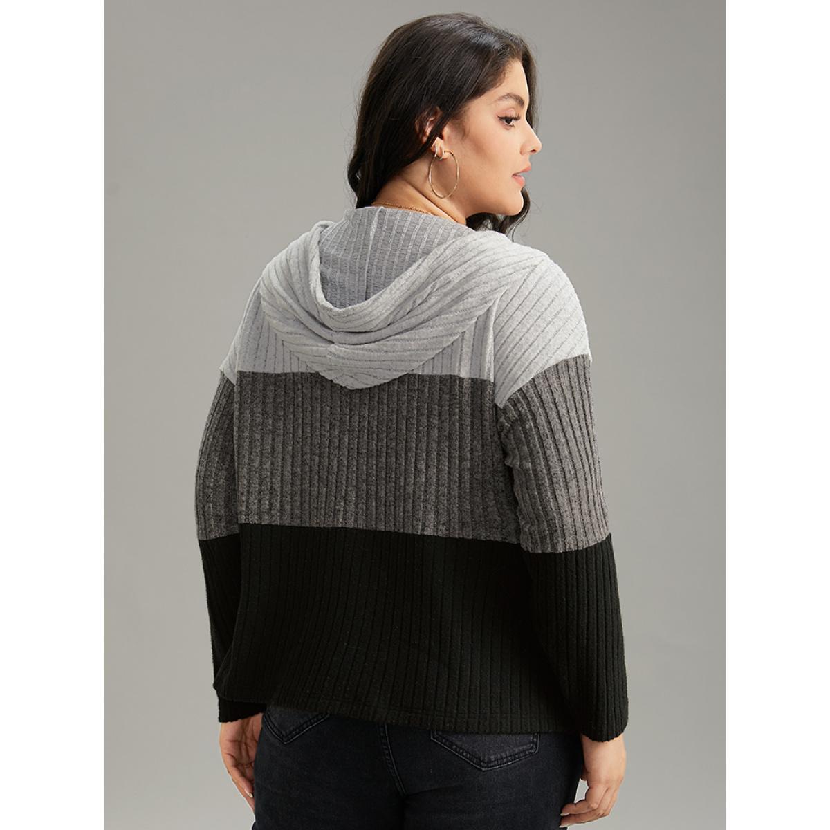 Plus Size Colorblock Contrast O Ring Zipper Jacket Women Gray Contrast Dailywear Jackets BloomChic 10/M Product Image