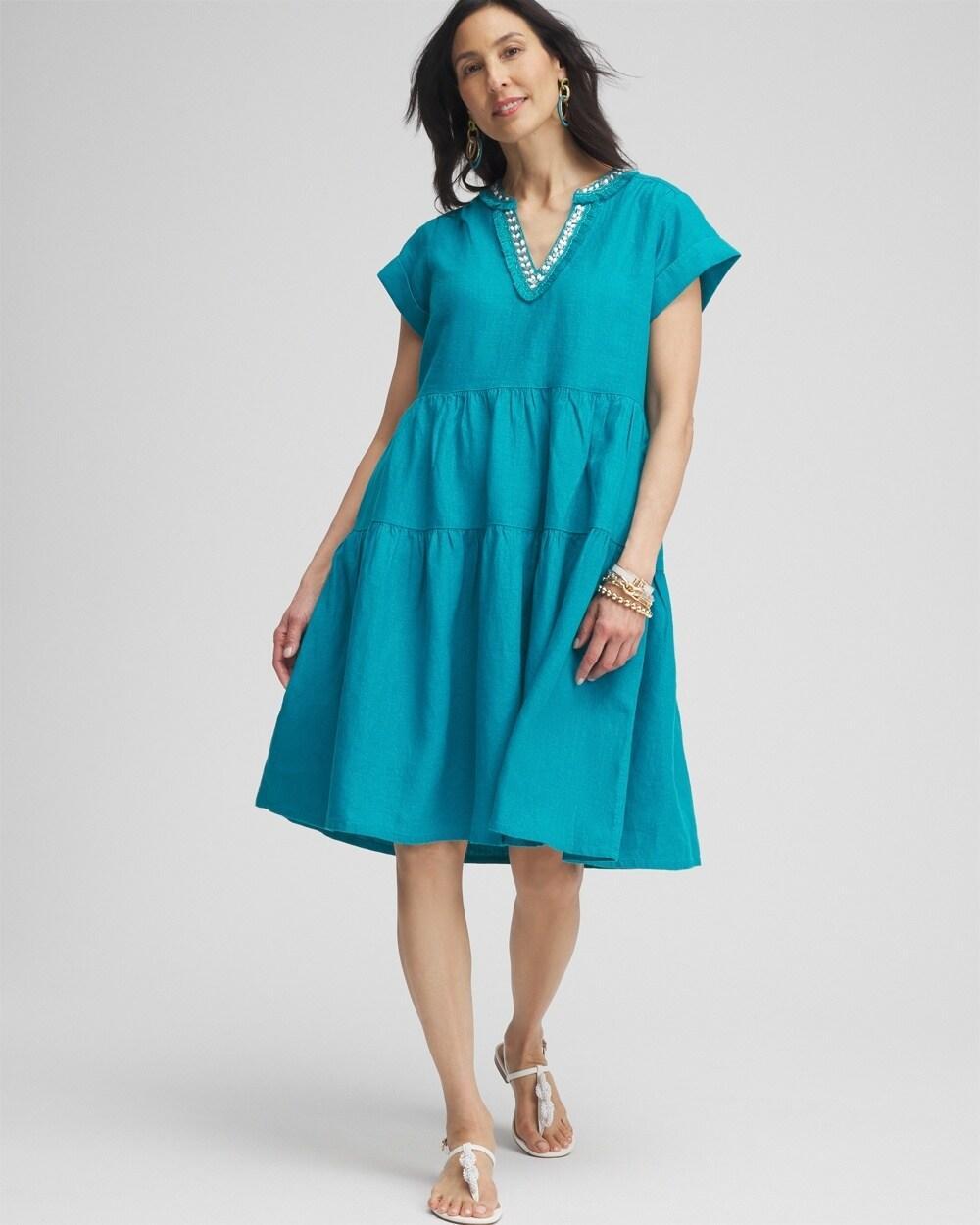 Linen Embellished Cap Sleeve Dress Product Image