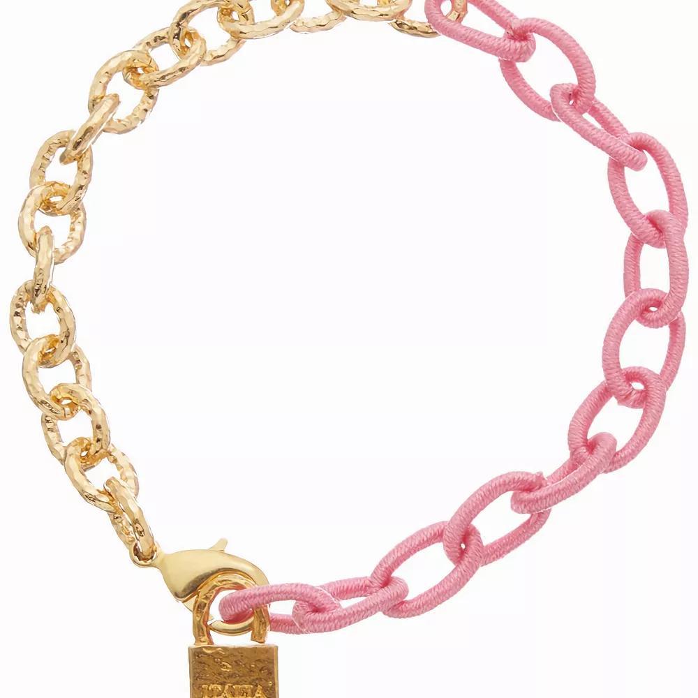 Juvell 18k Gold Plated Pink Accent Lock Charm Bracelet, Women's, Size: 6.5-7.5"AD, Gold Tone Product Image