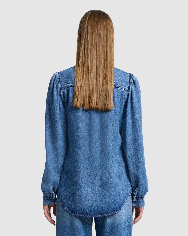 Denim Lustre Puff Sleeve Shirt Product Image